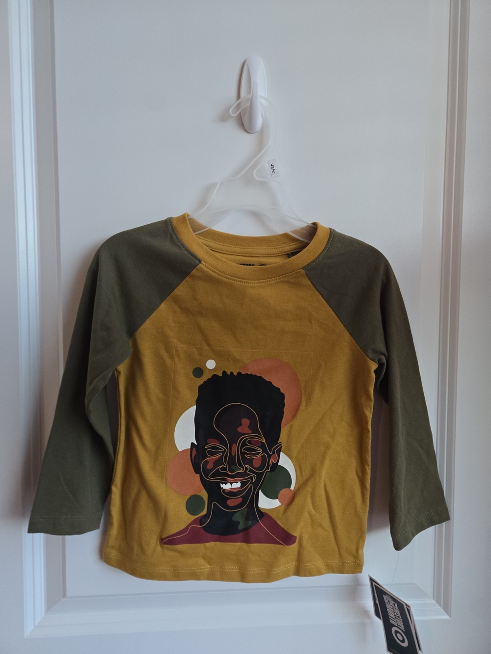 Target Mustard & Olive Raglan Long Sleeve Tee with Colorful Face Graphic Size 3T